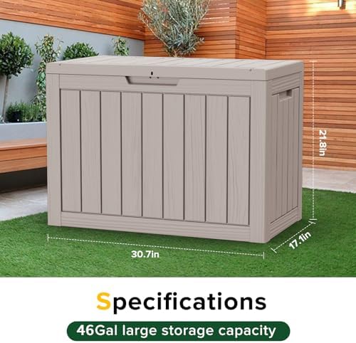 46 Gallon Outdoor Deck Box, Lockable Waterproof Outdoor Storage Boxes For Garden Tools,Indoor Cushions,Accessories Outside Storage Resin Weatherproof Container(Grey) - Image 4
