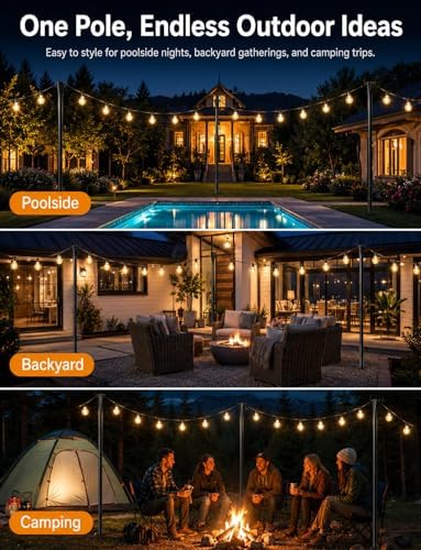 8 Pack String Light Poles for Outside, Adjustable Metal Patio Light Poles - Image 2