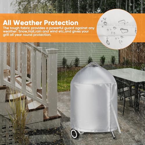 iCOVER Grill Cover for Weber 22 Inch Charcoal Kettle- Heavy Duty Waterproof BBQ Cover for Weber Char-Broil 22 Inch Charcoal Kettle Grills, Silver - Image 5