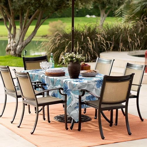 LVTXIII Outdoor Tablecloth with Umbrella Hole and Zipper, 60 x 84 Inch Water-Repellent Patio Table Cloth, Rectangle Table Covers for Backyard Garden, Clemens Noir Blue - Image 2