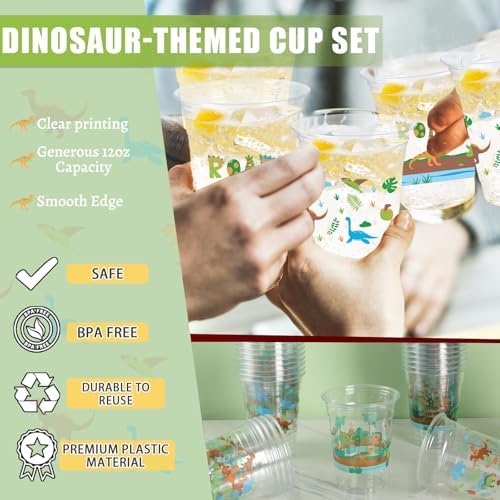 Dinosaur Disposable Cups for Dino Birthday Party Supplies Decorations - Image 6