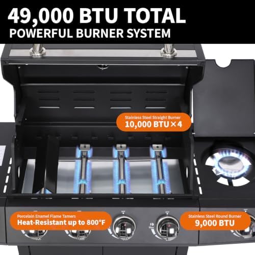 4 Burner Propane Gas Grill and Griddle Combo, Black - Image 5