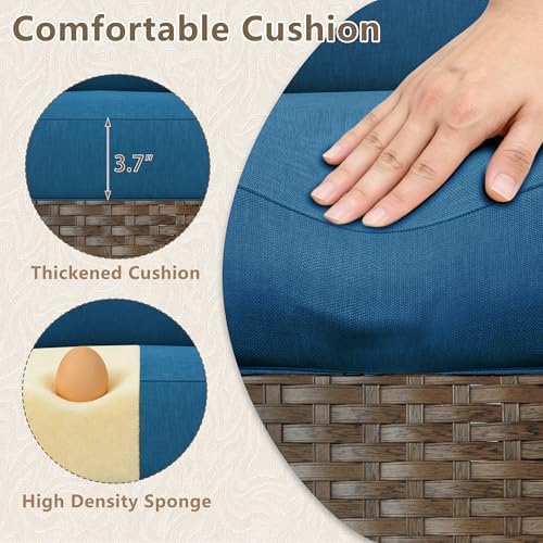LOUVIXA 7 Piece Outdoor Patio Furniture Set, Rattan Chairs Glass Table Wicker Conversation Seating Sectional Sofa with Cushions (Brown-Peacock Blue, 7Pcs-2 Layer Coffee Table) - Image 7