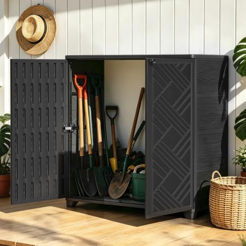 Mrosaa Outdoor Indoor Storage Cabinet,Resin Cabinet Waterproof Black - Image 2
