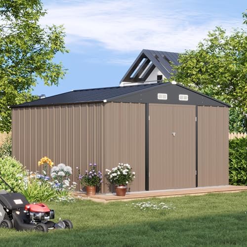Patiowell 10x10 FT Outdoor Storage Shed with Floor Frame, Brown - Image 2
