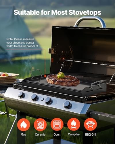 VEVOR Carbon Steel Griddle, 24x16 inch Universal Flat Top Rectangular Plate, Gas Grill Griddle for BBQ Grill, Teppanyaki, Portable Family Cookware with Handle, for Camping Tailgating Party - Image 6