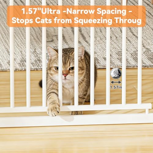 Snuowu 51"-87" Extra Tall Pet Gate for Cats, 29.5"-40.5" Wide Pressure Mounted No-Drilling Safety Dog Gate, Metal Walk-Thru Barrier for Doorways, Stairs, Kitchens, White - Image 4