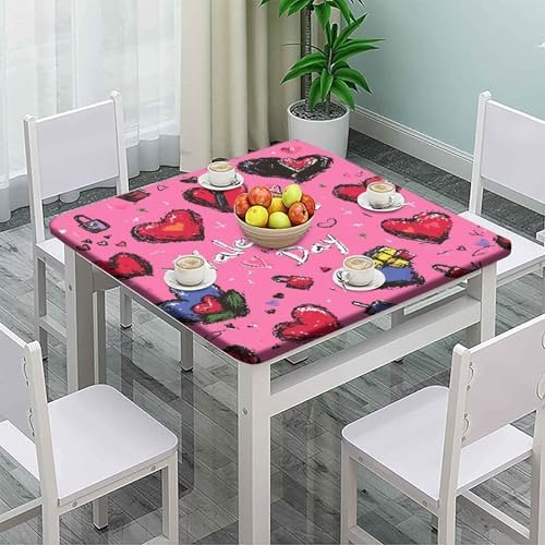 Outdoor Elastic Tablecloth, Love is in The Air Pattern Printed on Oilproof Outdoor Square Table Cover, Perfect for Meals Coffee Guest Dinners, Fit for 28" x 28" Square Tables - Image 2