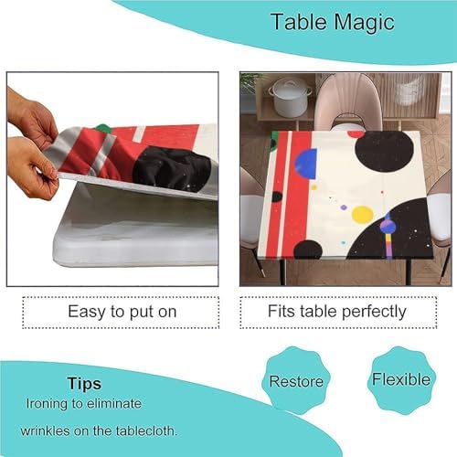 Table Cloth with Elastic Fitted Edges, Modern Minimalism Pattern Printed on Polyester Square Table Fitted Cover, Ideal for Weddings Birthdays Events, Fit for 30" x 30" Square Tables - Image 3