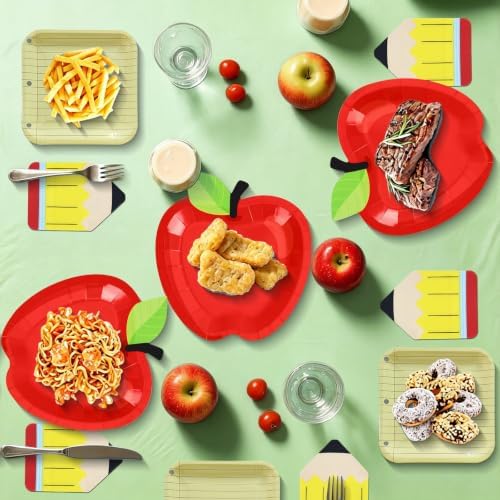 180Pcs Back to School Red Apple Paper Plates and Napkin Set,Serves 60 - Image 3