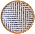 Round Rattan Tray with Mother of Pearl Inlay, Rattan Serving Tray with Wooden Base, Decorative Wicker Basket for Table Decor, Storage and Display of Coffee Bread Food Fruit (Checkerboard 11.8") by Kmelep