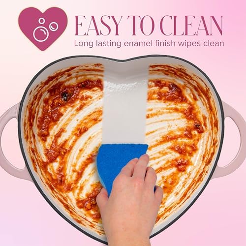 Paris Hilton Enameled Cast Iron Braiser, Heart-Shaped Skillet with Lid, Superior Heat Retention Casserole, Stovetop and Oven-to-Table, 3.5-Quart, Pink - Image 6