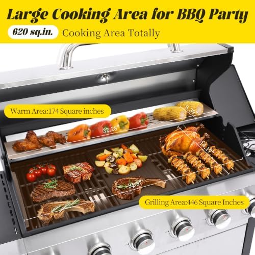6-Burner Gas Grill Griddle Combo with Side Burner - Image 4