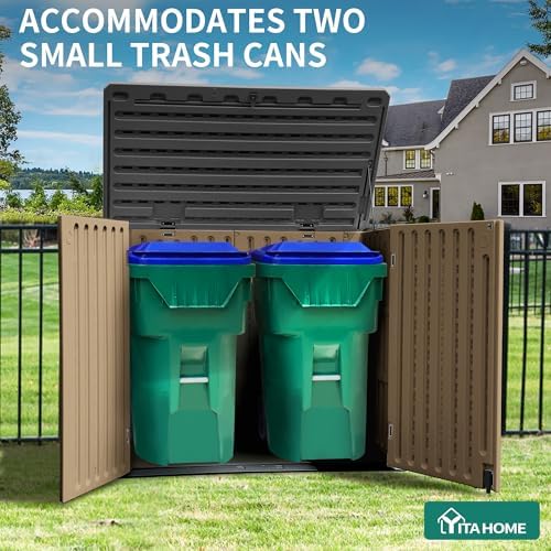 YITAHOME Outdoor Resin Storage Sheds, 39 in Height Lockable Waterproof Horizontal Shed w/o Shelf, Easy to Assemble Shed Storage for Garden Tools, Brown - Image 2
