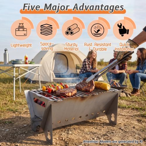 Portable charcoal Grill,Foldable Heavy Duty Camping,Non-Toxic - Image 2