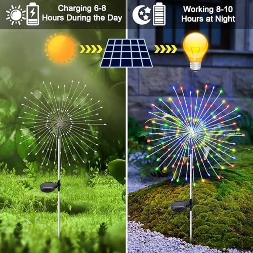 Solar Garden Lights Outdoor, 4 Pack 120 LED Twinkling Firework Lights Decorative with 2 Modes, Outdoor Waterproof Solar Starburst Light for Outside Yard Pathway Garden Decor, Multicolor - Image 2