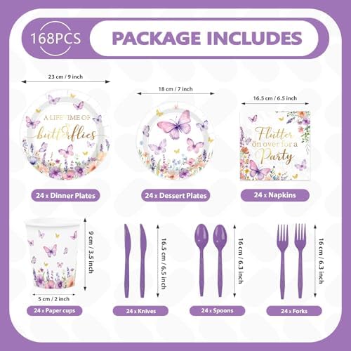 168Pcs Butterfly Bridal Shower Supplies for Wedding Engagement, Serves 24 - Image 3