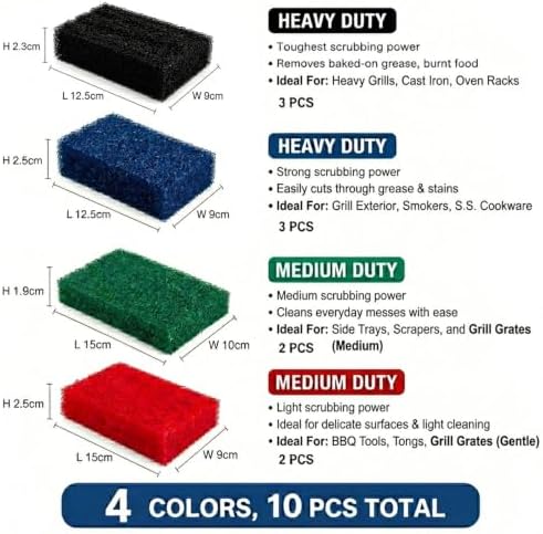 Griddle Cleaning Kit, 10 Bristle-Free Grill Scrubber Pads with Reusable Handle, 4 Cleaning Levels for Blackstone, Grill Grates, Cast Iron, Smokers & Oven Racks - Image 2