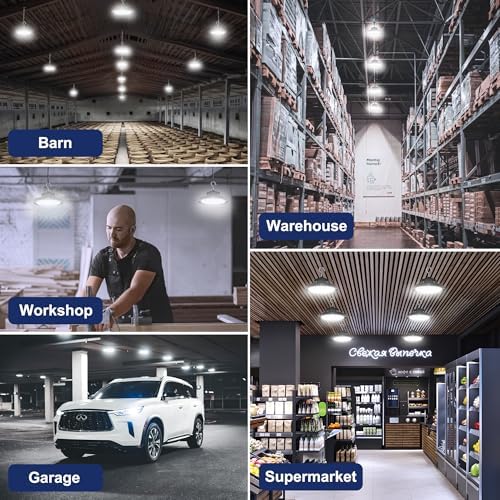 CINOTON 160W UFO LED High Bay Light, Aluminum LED Shop Lights with 24000LM, 5000K Commercial Bay Lighting for Warehouse Garage Workshop Factory, 6' Cable & Safety Rope, ETL Listed 1 Pack - Image 6