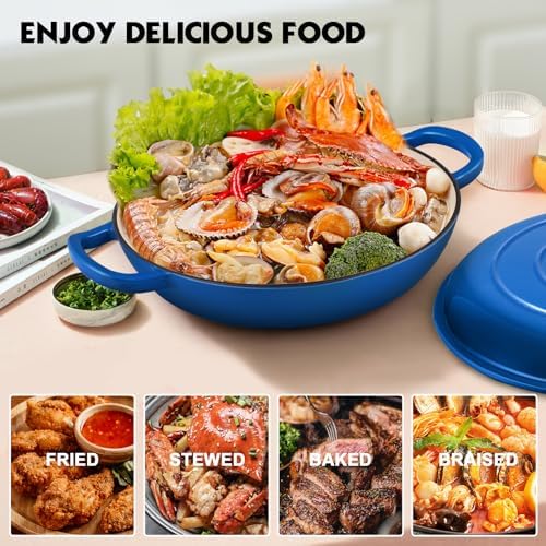 Overmont Enameled Cast Iron Dutch Oven - 3.8 QT Shallow Braiser with Recipe - Image 2