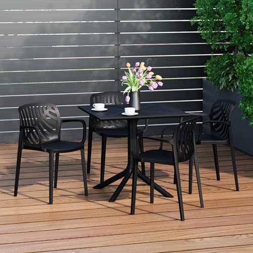Costaelm Patio Dining Table for 4, Square PP Patio Table, 4-Person Weather Resistant Porch Tables for Outside Poolside Deck Lawn Garden Backyard, Black by Costaelm