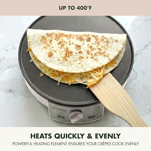 GreenPan Advanced 12" Crepe Maker, Ceramic Nonstick PFAS-Free Coating, Adjustable Temperature Control, 400°F Heating, Batter Spreader & Crepe Turner Included, Clay - Image 6