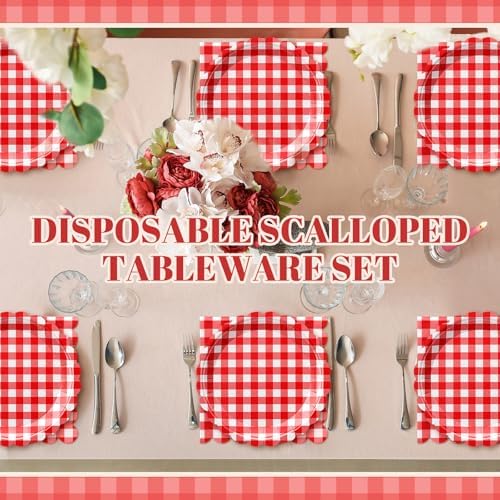 Roshtia 120 Pcs Red Gingham Plates and Napkins Set, Serves 60 - Image 6
