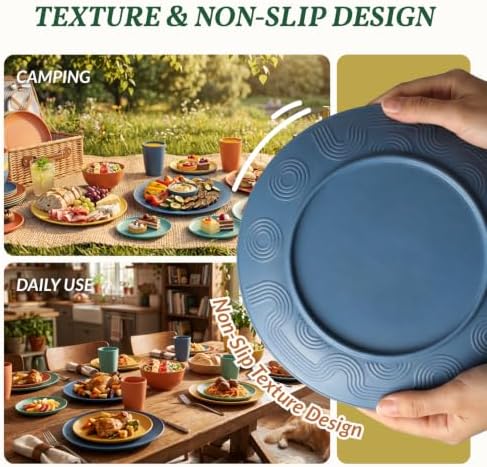 40-Piece Unbreakable Plastic Wheat Straw Dinnerware Set - Multi Color, 8-Person Dish Set for Dinner, Plates, Bowls, Cups & Appetizer Plates - Perfect for Outdoor Camping - Image 4