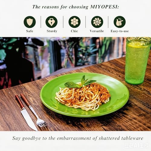 11-Inch Melamine Plates (Set of 6) - Unbreakable and Reusable Plastic Dinnerware with Ceramic Feel, Stackable and Dishwasher-Safe - Versatile for All Meals (Green) - Image 2