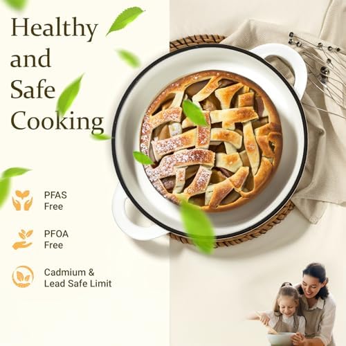 Overmont Enameled Cast Iron Dutch Oven - 4.5QT Pot with Lid Cookbook & Cotton Potholders - Heavy-Duty Cookware for Braising, Stews, Roasting, Bread Baking PearlWhite - Image 2