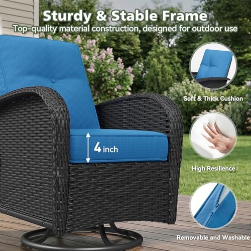 Aoxun 11 Piece Outdoor Patio Furniture Set with 44'' Fire Pit Table, Wicker Rattan Outdoor Furniture with High Back Swivel Rocker Chairs, Outdoor Sofa Set with Thick Cushion & Side Table, Peacock Blue - Image 4
