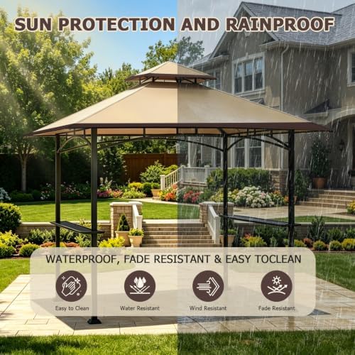 POOLTALE 5x8 FT Grill Gazebo Replacement Top, Outdoor BBQ Gazebo Top Cover, Double Tiered Layer BBQ Roof Gazebo Top Canopy Shelter - Image 5