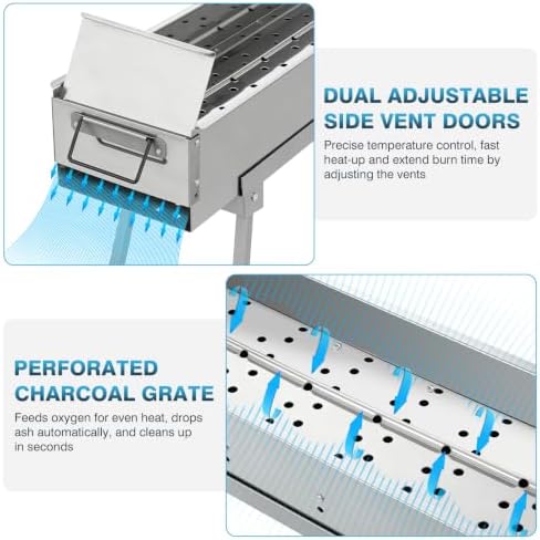 IRONWALLS Portable Charcoal Grill Foldable with Skewer, 32"(L)x8"(W)x32"(H) - Image 5