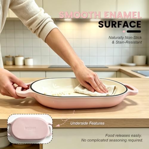 Oval Cast Iron Dutch Oven, Sourdough Bread Baking Pan with Lid, Pink - Image 6
