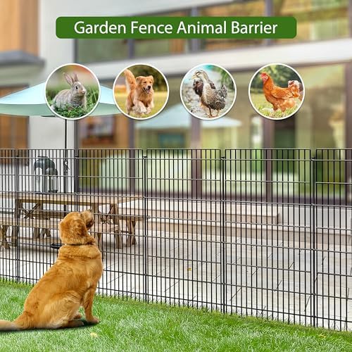 Metal Garden Fence 48 in x 25.3 ft, Tall Outdoor Dog Fence with Stakes - Image 4