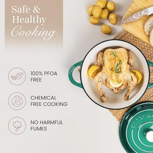Cast Iron Dutch Oven with Lid - Non-Stick Ovenproof Enamelled Casserole Pot- Sturdy Dutch Oven Cookware - Dark Green, 7.3-Quart, 30cm - by Nuovva - Image 4