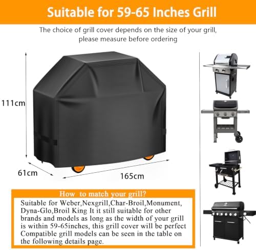 Aoretic Grill Cover, 65 inch BBQ Gas Grill Cover for Outdoor Grill, Grill Cover Barbecue Waterproof, Anti-UV for Weber Char-Broil Monument Nexgrill Spun Charbroil - Image 2