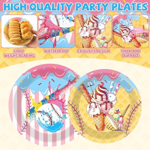 96PCS Ice Cream Drip Baseball Birthday Party Paper Plates and Napkins Set Sport Party Paper Plates Baseball Ice Cream Disposable Tableware Parties Set for Kids Decorations - Image 3