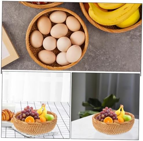 Rattan Woven Fruit Basket, Vintage Style round Picnic Organizer for Snacks - Image 3