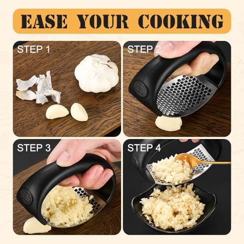 Upgraded 2025 Stainless Steel Garlic Press - Home Kitchen Utensil (1, Black) - Image 6