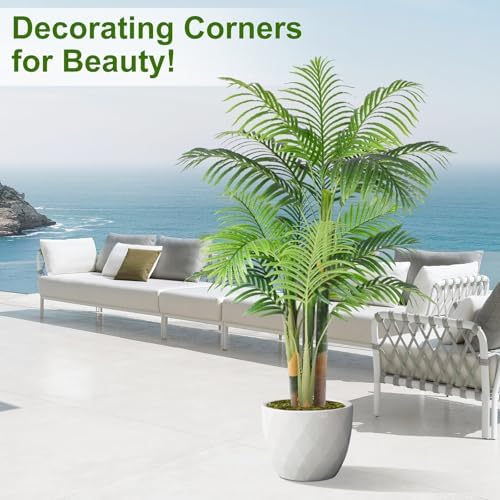 5ft Tall Triple Golden Cane Palm Artificial Tree Large Tropical Palm Tree UV Resistant Fake Plant in Pot for Indoor Outdoor Big House Living Room Outside Patio Office Home Decor 1Pack - Image 3
