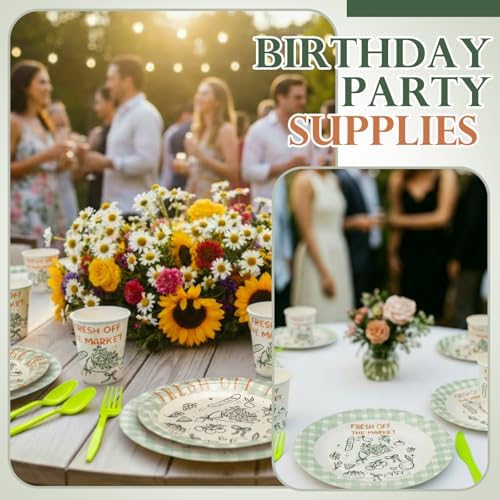 FoldTier 350 Pcs Fresh off the Market Bridal Shower Party Tableware - Paper Plate, Napkin, Cup, Cutlery, Disposable Fresh off the Market Party Decorations for Family and Friends, 50 Guests - Image 3
