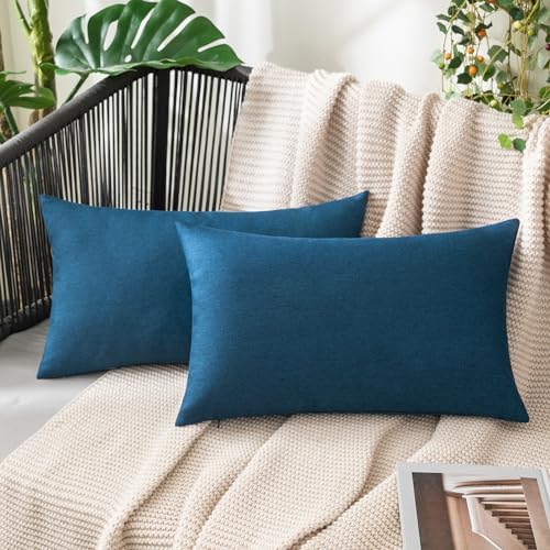 MIULEE Decorative Outdoor Pillow Covers Lumbar Waterproof 12x20 Blue by MIULEE