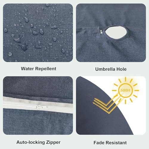 LVTXIII Outdoor Tablecloth with Umbrella Hole and Zipper, 60 x 84 Inch Water-Repellent Patio Table Cloth, Rectangle Table Covers for Backyard Garden, Navy Textured - Image 4
