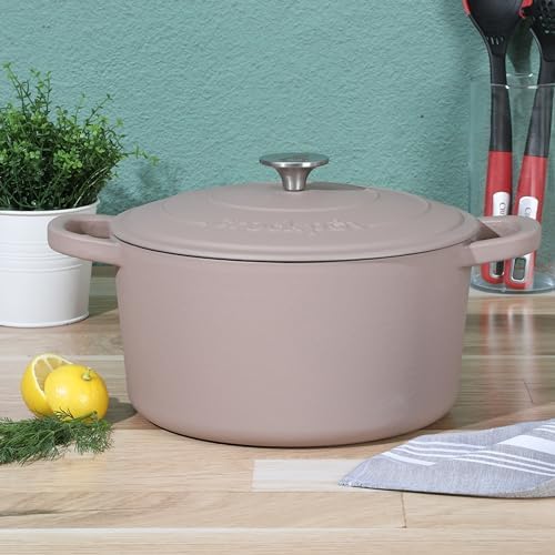 Crock Pot Artisan 7-Quart European Enameled Round Cast Iron Dutch Oven Pot With Lid - Matte Dusty Pink - Image 2