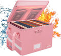 ENGPOW File Box with Lock, Fireproof Document Box with Zipper＆Pockets, Collapsible File Organizer Filing Storage Cabinet with Handle, Portable Home Office Safe for Hanging Letter/Legal Folder, Pink by ENGPOW