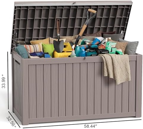 ROJIK Outdoor Storage Housing Deck Box,Waterproof Patio Furniture, Garden Tools,Cushions,Pool Accessories Storage Bench with Lockable Lid and Side Handles (Grey,280 Gal) - Image 2