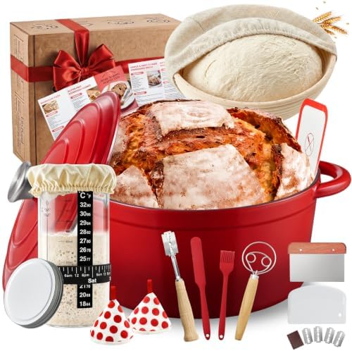 Sourdough Starter Kit with Enamel Cast Iron Pot 6.5 QT for Bread Baking by EWFEN