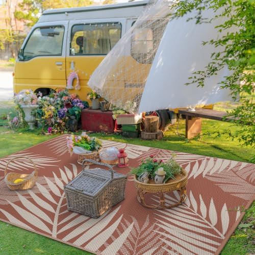 GENIMO Outdoor Rug, Waterproof Plastic Rugs for Patio, 9'x12' Brick Red - Image 3