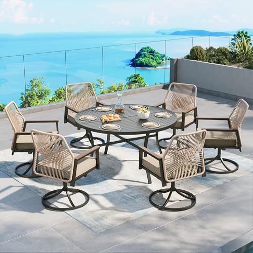 SUNSHINE VALLEY 7pc Patio Dining Set, 54" Round Table & 6 Swivel Chairs by SUNSHINEVALLEY